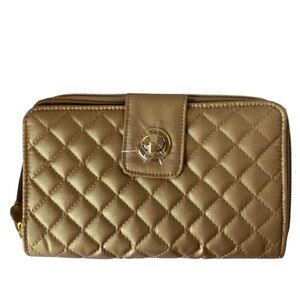 Vera Bradley RFID Turnlock Wallet Champagne Gold Pearl New